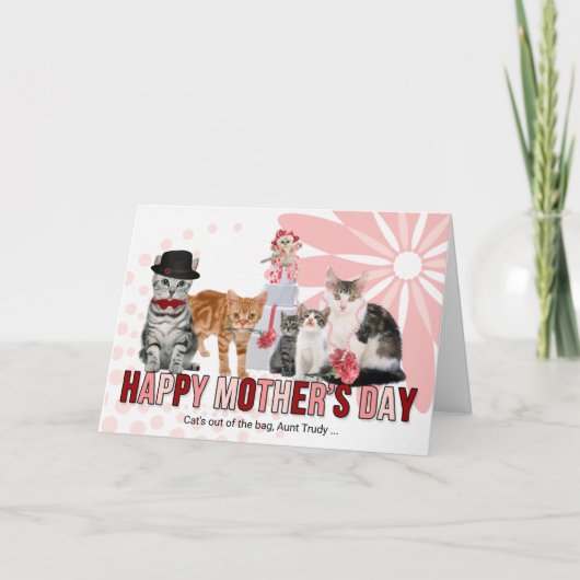 母の日の猫をピンク色に増やす サンキューカード (正面)