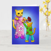 母の日の猫 カード (黄色い花)