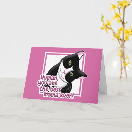 母の日の猫 カード (黄色い花)