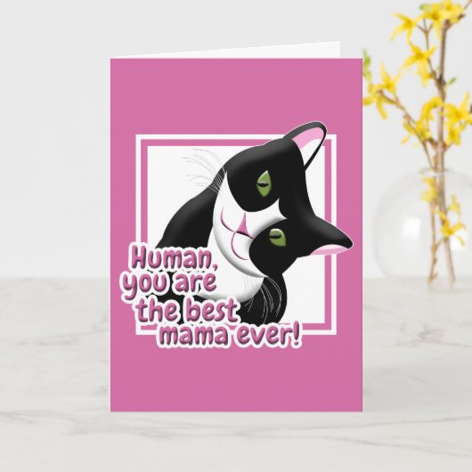 母の日の猫 カード (黄色い花)