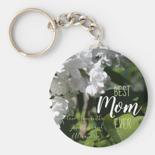 母の日の白いライラック 最高のママ キーホルダー (正面)