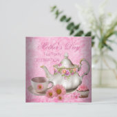 母の日の白とピンクの花のティーカップケーキ 招待状 (スタンド正面)