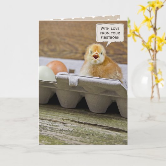 母の日の第一子ひよこ カード (黄色い花)