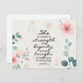 母の日の箴言31聖書聖句ピンクフローラ ポストカード (正面/裏面)