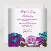 母の日の紫と青とピンクのバラの花束 招待状 (裏面)