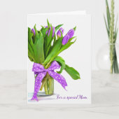 母の日の紫のチューリップの白の花束 カード (正面)