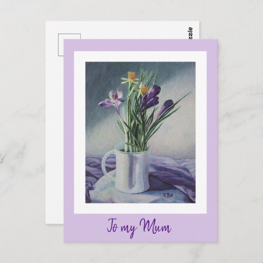 母の日の紫のヴィンテージの絵画芸術 ポストカード (正面/裏面)