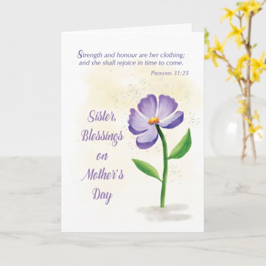 母の日の紫の上のカトリックの賛美修道女 カード (黄色い花)