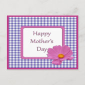 母の日の紫の花 & ギンガム デザイン ポストカード (正面)