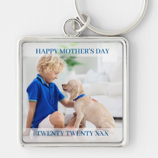 母の日の編集可能な年と男の子の写真 キーホルダー (正面)