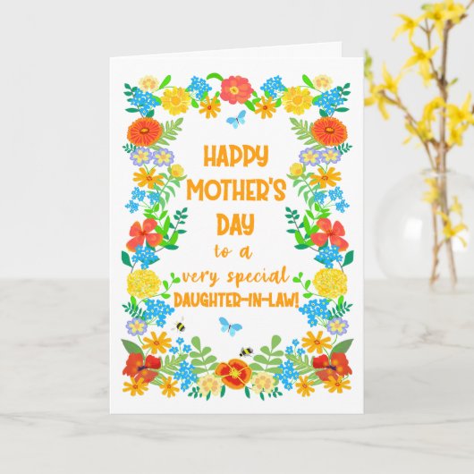 母の日の義理の娘かわいらしフローラ縁ど カード (黄色い花)