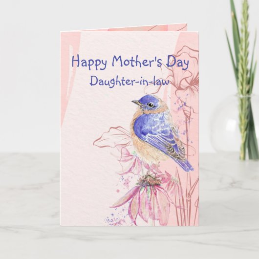 母の日の義理の娘ブルーバードガーデンバード カード (正面)