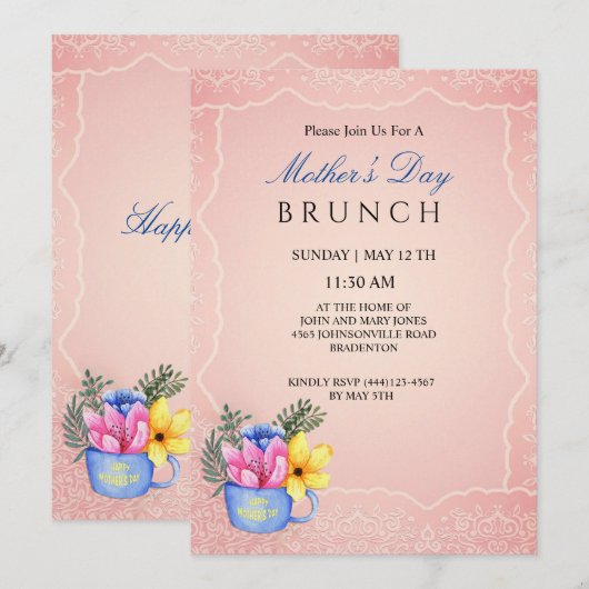 母の日の花が杯に 招待状 (正面/裏面)