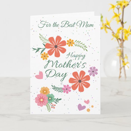 母の日の花とハート カード (黄色い花)