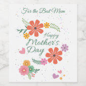 母の日の花とハート ワインラベル (シングルラベル)