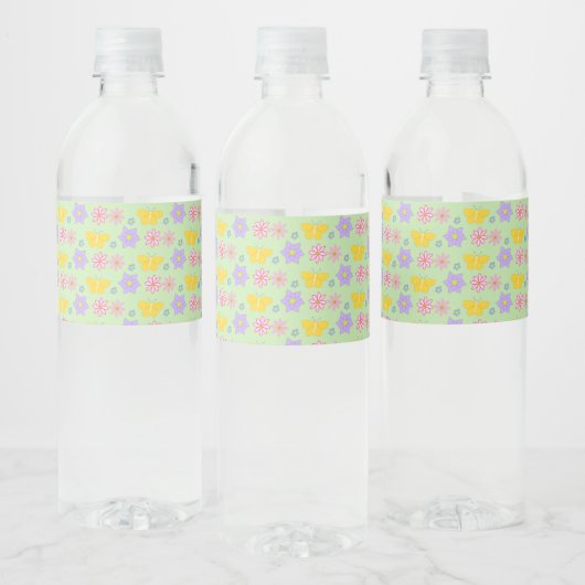 母の日の花と蝶パターン(の模様が)ある ペットボトルラベル (ボトル)