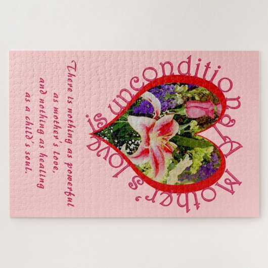 母の日の花の愛無条件詩大型 ジグソーパズル (横)