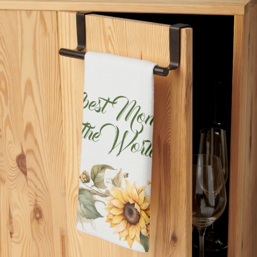 母の日の花ひまわり水色 キッチンタオル (三つ折り)