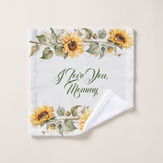 母の日の花ひまわり水色 バスタオルセット (ウォッシュタオル)