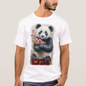 母の日の花を運ぶかわいいパンダ Tシャツ (正面)