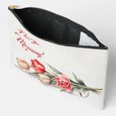 母の日の花チューリップ水色 アクセサリーポーチ (見開き)