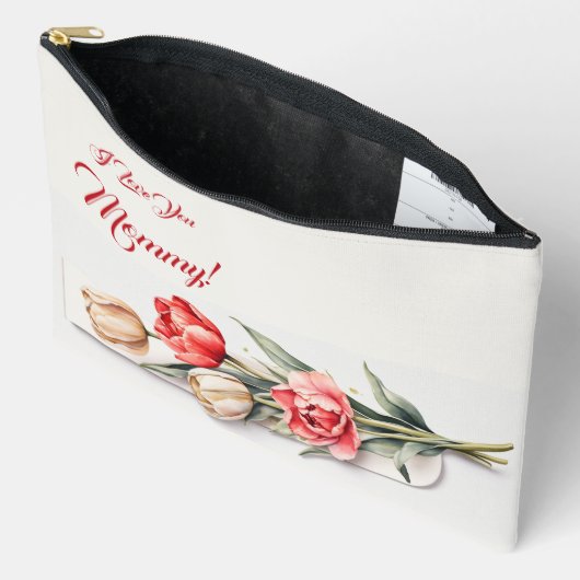 母の日の花チューリップ水色 アクセサリーポーチ (見開き)