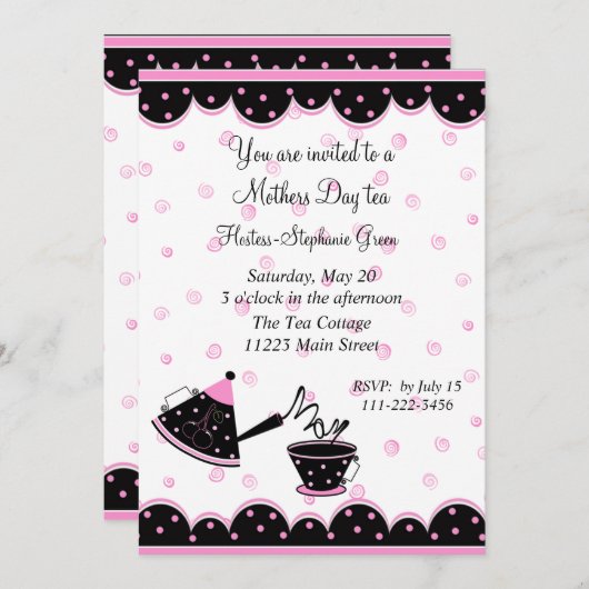 母の日の茶パーティの招待状 招待状 (正面/裏面)