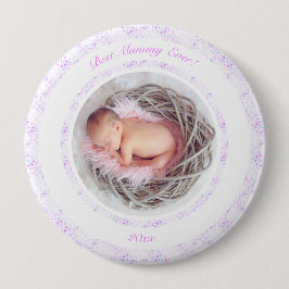 母の日の薄紫ピンク最高のミラー今までの写真ギフト 缶バッジ