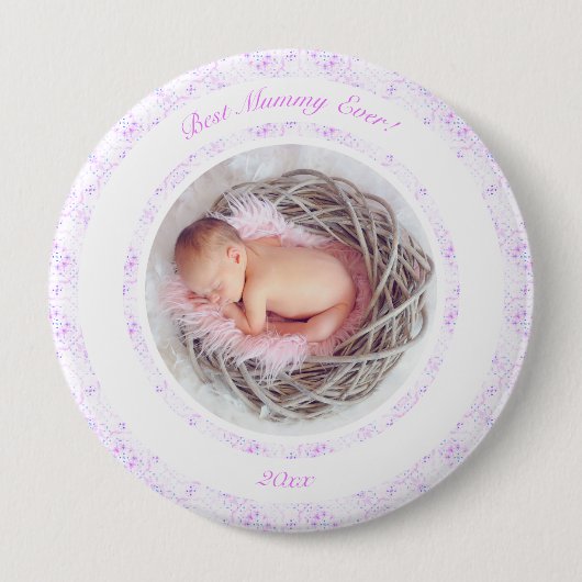 母の日の薄紫ピンク最高のミラー今までの写真ギフト 缶バッジ (正面)