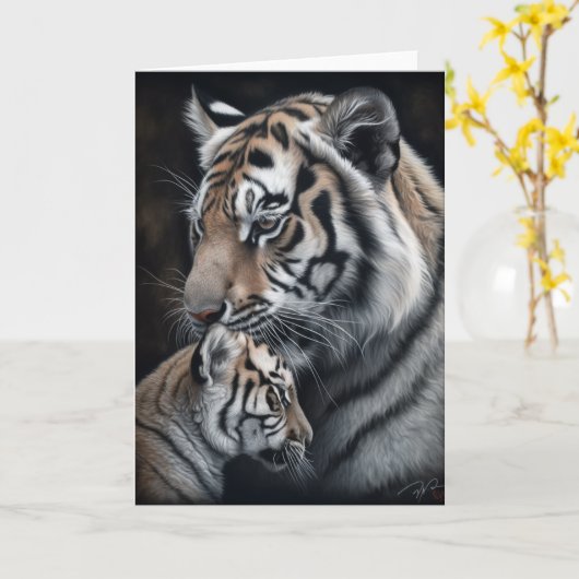 母の日の虎と子どもの絵 カード (黄色い花)