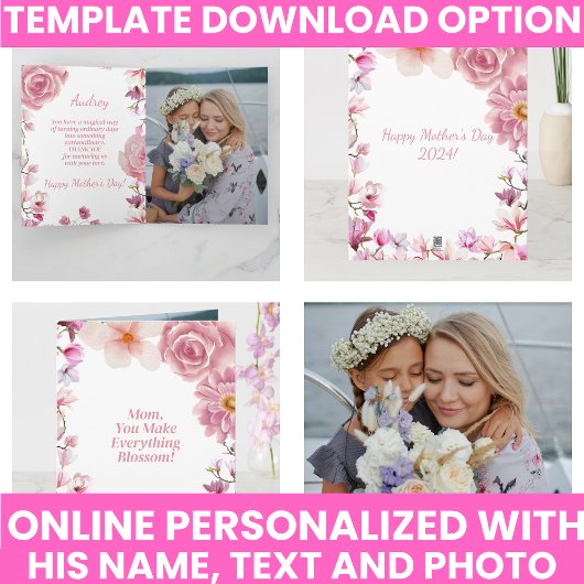 母の日の記念に残る水彩花イラスト カード