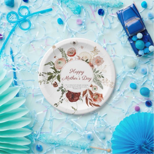 母の日の諺31:25赤面ピンクフローラ ペーパープレート (パーティー)