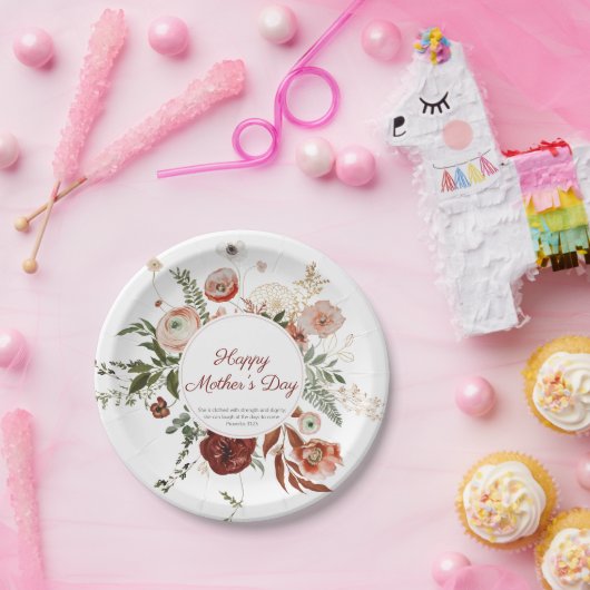 母の日の諺31:25赤面ピンクフローラ ペーパープレート (パーティー)