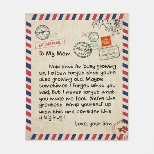 母の日の贈り物から母へのラブレター フリースブランケット (正面)