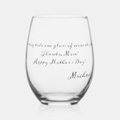 母の日の贈り物のおもしろい引用文スクリプト名オン ステムなしワイングラス (正面)