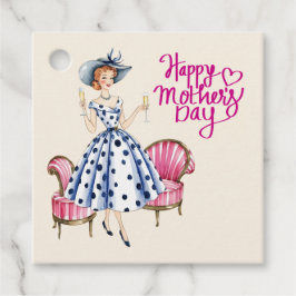 母の日の贈り物のラベル – シャンパンを2つ持つレディ フェイバータグ