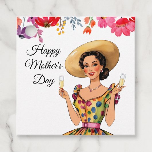 母の日の贈り物のラベル – スポッティドレスの女性 フェイバータグ (正面)