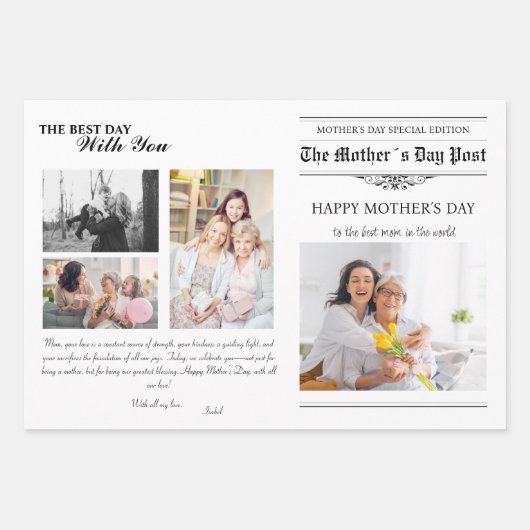 母の日の贈り物の新聞フラワーブーケ ラッピングペーパーシート (正面)