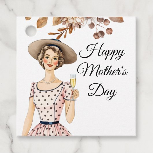 母の日の贈り物ラベル – ブラウンハット付きの女性 フェイバータグ (正面)