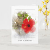 母の日の赤いハイビスカスの花の銀のフレーム カード (黄色い花)