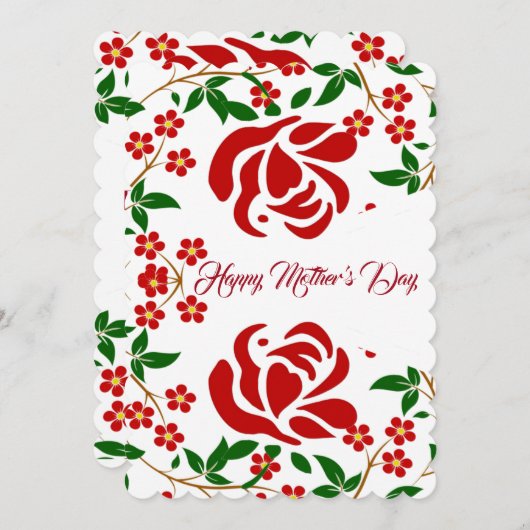 母の日の赤いバラの花束 緑の葉が可愛い シーズンカード (正面/裏面)