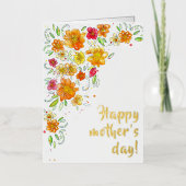 母の日の赤い黄色の花 箔グリーティングカード (正面)