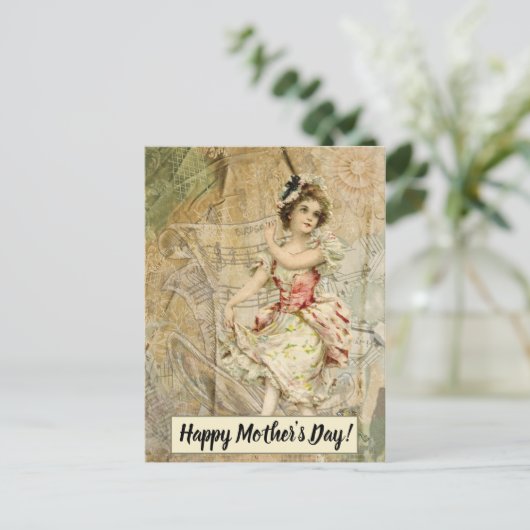 母の日の踊りガールシートビクトリアンミュージック ポストカード (スタンド正面)