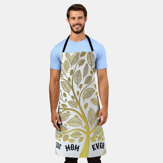 母の日の金ゴールドの木最高の母は常シェフ エプロン (着用した状態)