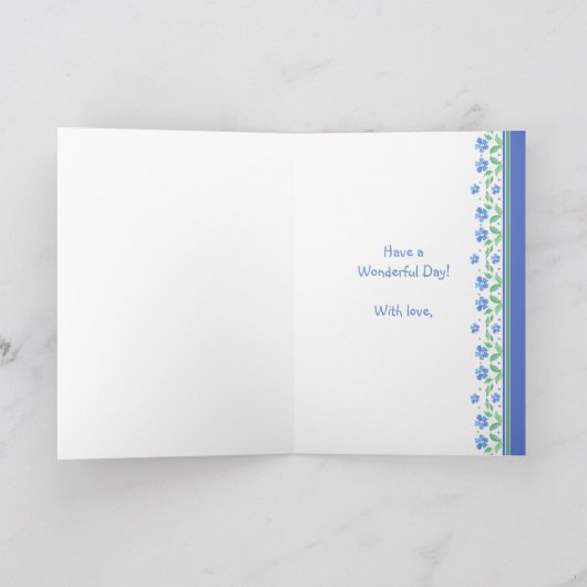 母の日の青いタマキビの花のボーダー カード (内部)