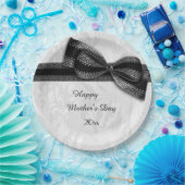 母の日の黒のダマスク織およびフェイクな弓 ペーパープレート (パーティー)