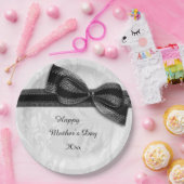 母の日の黒のダマスク織およびフェイクな弓 ペーパープレート (パーティー)