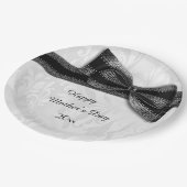 母の日の黒のダマスク織およびフェイクな弓 ペーパープレート (アングル)