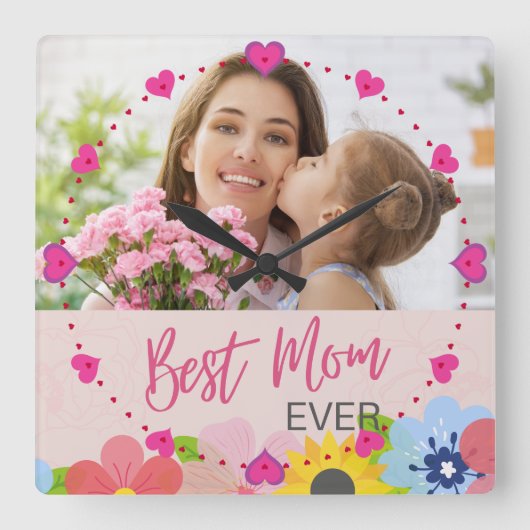母の日は幸せ最高のでも スクエア壁時計 (正面)