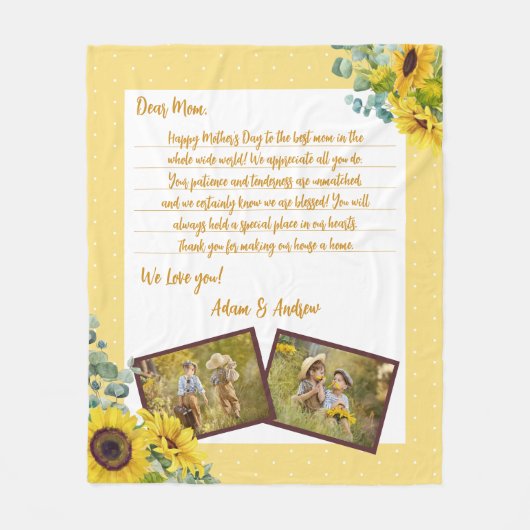 母の日ひまわりラブレター写真記念 フリースブランケット (正面)